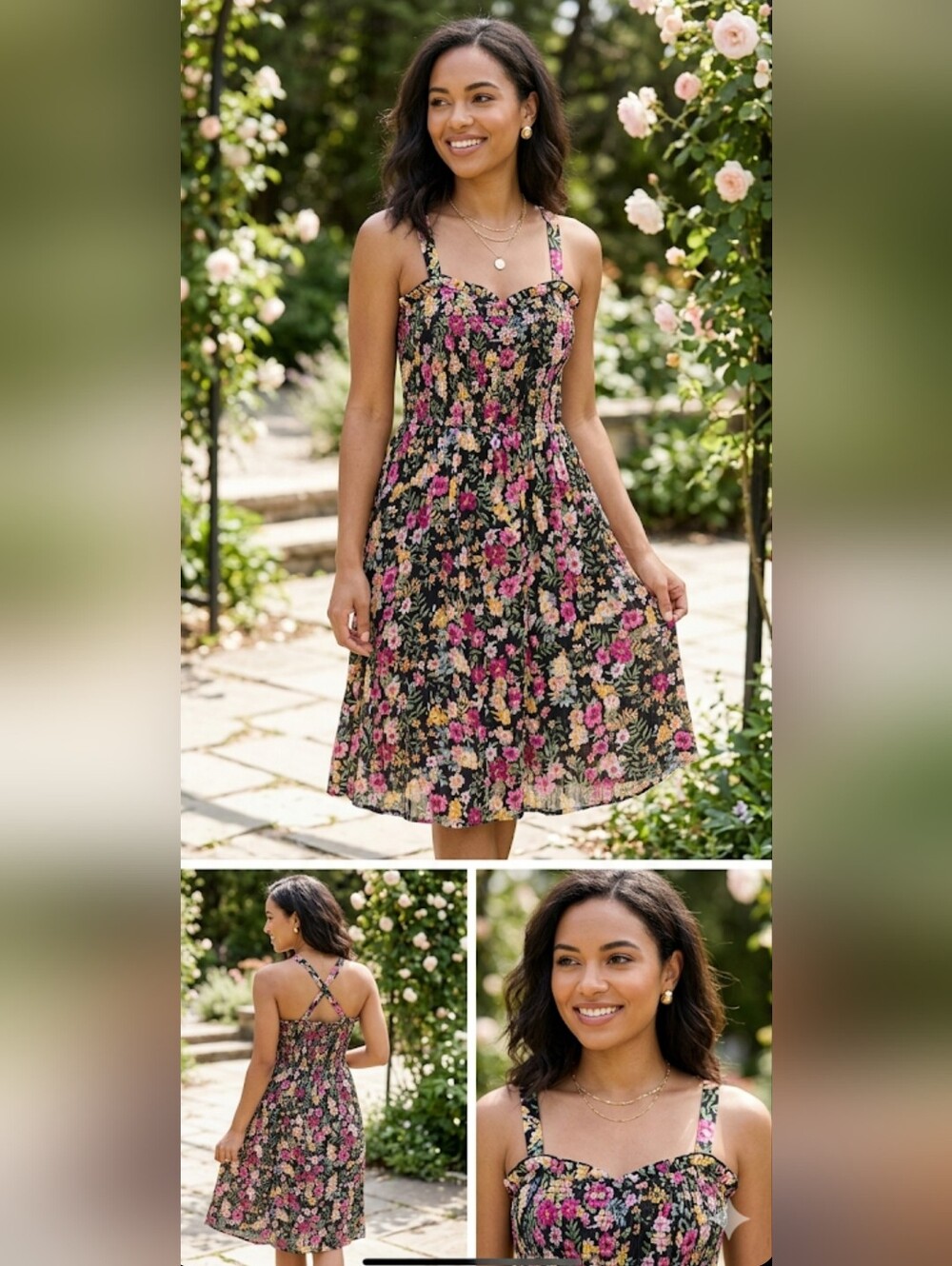 100% RAYON Liberty Love Floral Dress With Elasticated Top, Pink/Yellow Blooms XL